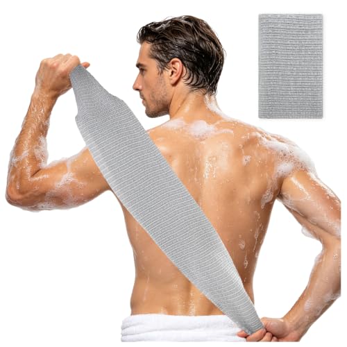 Gray Extra Long Exfoliating Shower Towel - Intensive Japanese Washcloth for Deep Skin Cleansing