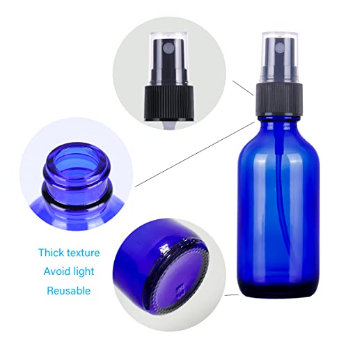 LUFEVRM 2oz Blue Glass Spray Bottles - Refillable Fine Mist (2 Pack)