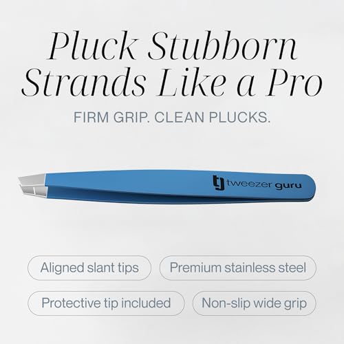 Tweezers Set - Stainless Steel Slant Tip Eyebrow & Facial Hair Tweezers 4-Pack
