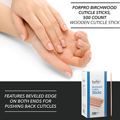 ForPro Birchwood Cuticle Sticks 7” 500-Count Double-Sided Pusher for Manicures & Pedicures