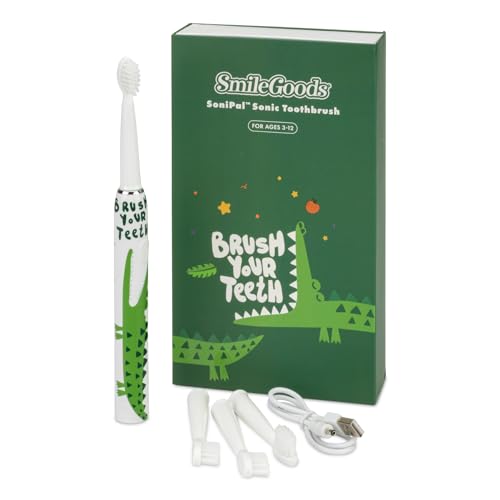 Practicon SmileGoods SoniPal Alligator Sonic Kids Toothbrush - Rechargeable Electric Toothbrush with 3 Modes & 4 Brush Heads
