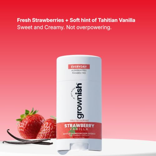grownish Strawberry Vanilla Deodorant for Girls, Aluminum-Free & Natural