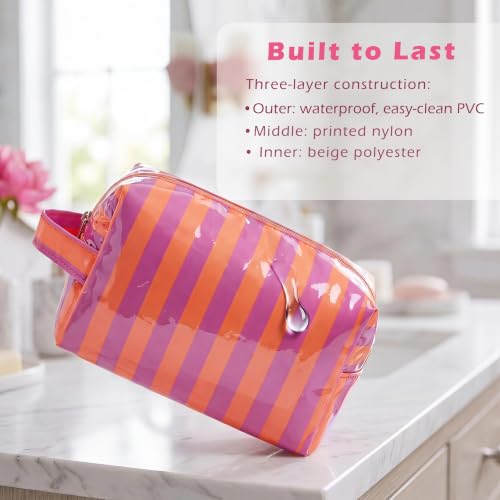 RSRSLEII Waterproof Clear Striped Travel Makeup Bag 03Orange&Purple