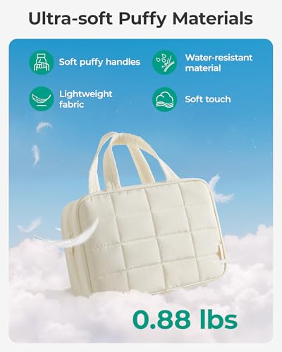 BAGSMART Puffy Hanging Toiletry Bag - Large Travel Makeup Organizer, Camel