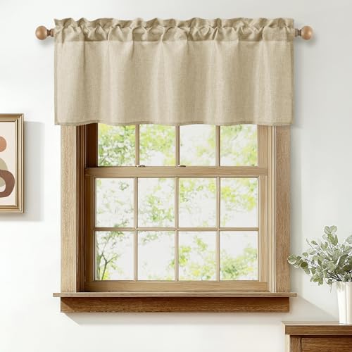 JIUZHEN Faux Linen Window Valance - Light Filtering Beige 52x18