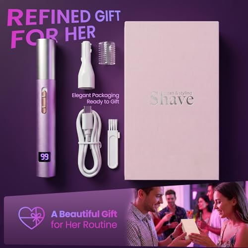 Nose & Ear Hair Trimmer for Women and Men, 2026 Painless USB Rechargeable Facial & Eyebrow Trimmer Clipper with LED Display for Easy Cleansing, Portable Grooming Kit,Gift Box Included (Purple)