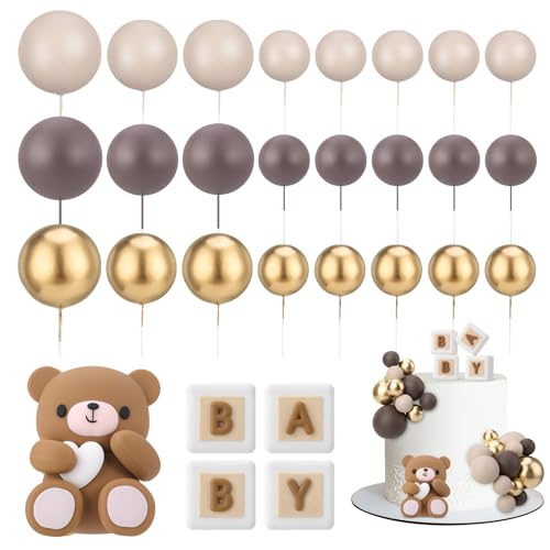 29 Pcs Brown Bear Cake Toppers Set for Baby Showers