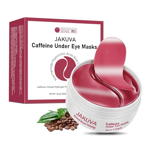 Jakuva Pink Caffeine Eye Patches Set - 60 Count Under Eye Masks for Dark Circles & Puffiness