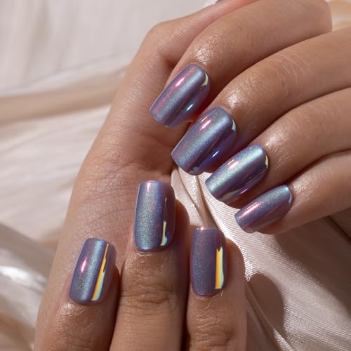 CurvLife Chrome Square Cat Eye Press On Nails - 32PCS Soft Gel