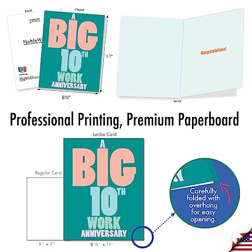 NobleWorks Jumbo 10 Year Work Anniversary Card - Big Milestone Greeting Card