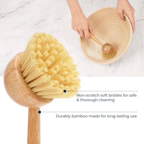 Lorzon Bamboo Dish Brush Set - Non-Scratch Kitchen Cleaning Brushes