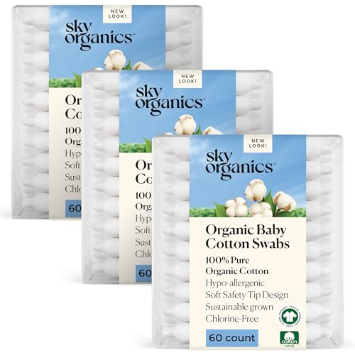 Sky Organics Organic Baby Cotton Swabs, 180ct - Hypoallergenic & Chlorine-Free
