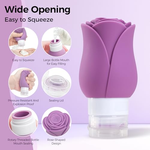 Mabnuby Silicone Travel Bottles & Jars Set – 3oz Leakproof TSA Approved Refillable Kit, 8 Pack in 4 Colors (PK+RS+PP+RD)