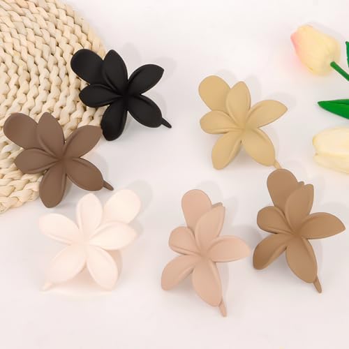 YISSION 6 Pcs Neutral Colors Flower Flat Hair Clips for Women & Girls