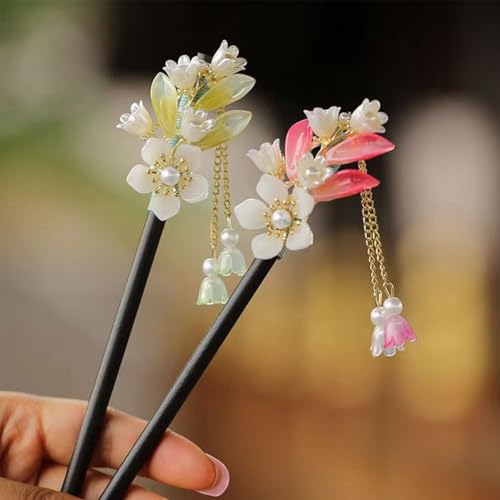 3 Pcs Vintage Chinese Wood Hair Sticks with Floral Accents for Updos