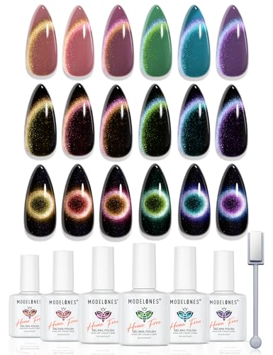 Modelones Aurora Cat Eye Gel Nail Polish Set - 6 Hema-Free Colors