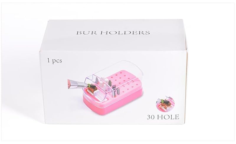 Pink 2-in-1 Nail Drill Bit Holder & Cleaning Brush Case - 30 Holes, Dustproof, Manicure Organizer