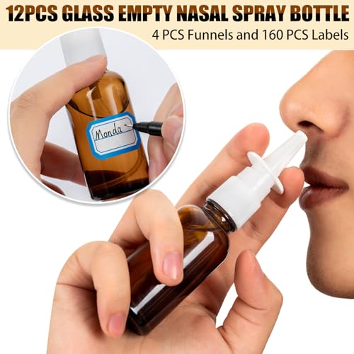 Brown 20 Pcs Glass Refillable Nasal Spray Bottles 30ML with Labels & Funnels