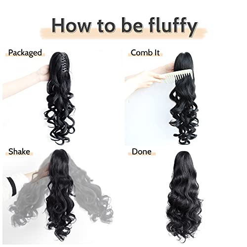 StrRid 20 Inch Black Wavy Claw Clip Ponytail Extension for Women