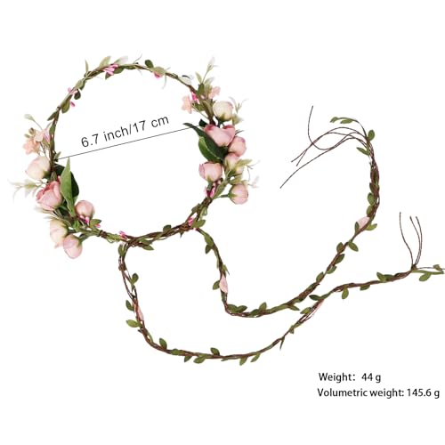 Pink Flower Crown Headband for Weddings Photoshoots Festivals Women & Girls