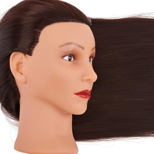 26-28'' Mannequin Training Head with Synthetic Hair - Deep Brown, Heat-Resistant, Salon & Cosmetology Use