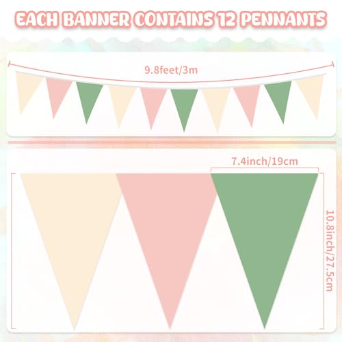 Sage Green and Pink Pennant Banner Garland - 49.2 Ft for Parties