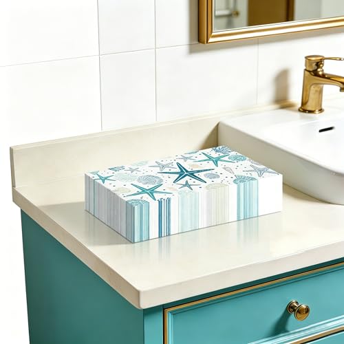 100 Coastal Paper Napkins - Starfish & Seashell Design for Parties