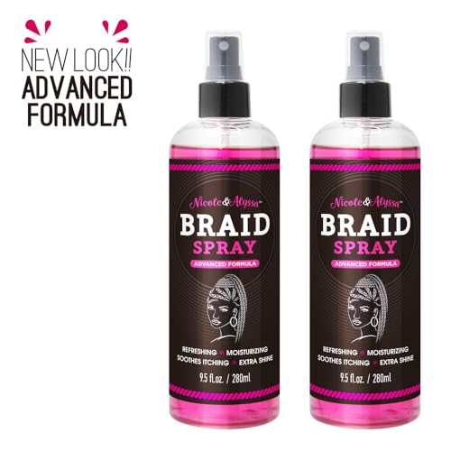 Nicole & Alyssa Braid Spray 9.5oz Pack of 2 - Moisturizing, Detangling & Shine for Braids, Twists, Locs, Cornrows & Crochet Styles