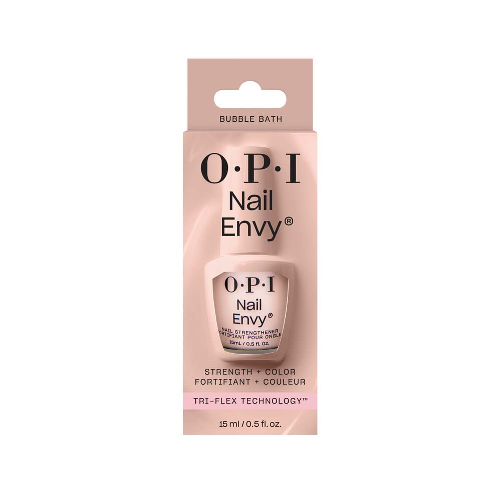 OPI Nail Envy Strengthener Bubble Bath | Sheer Nude Pink Crème Strengthening Nail Polish Treatment | For Weak & Thin Nails