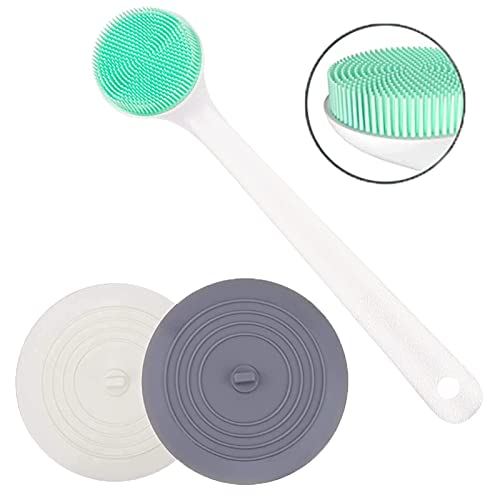 V-TOP 2 Pack Shower Tub Stopper & Silicone Back Scrubber with Long Handle