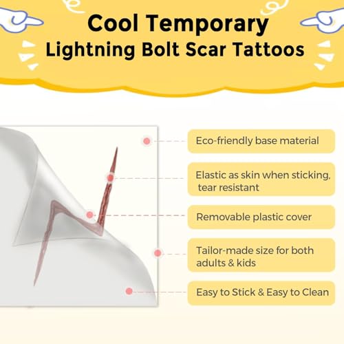 Wizard Lightning Bolt Scar Temporary Tattoos - 24 PCS for Halloween & Cosplay