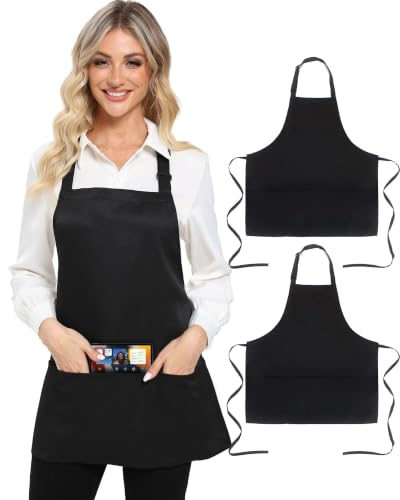 Adjustable Black Bib Apron with 3 Pockets for Kitchen & Restaurant
