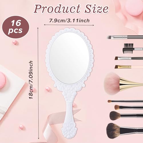 AojSup 16 Pack Vintage Handheld Mirrors - Princess Floral Embossed White Vanity Set