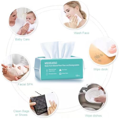 MSOEUESO Disposable Cotton Facial Wipes 100 Count Sensitive Skin Face Towels