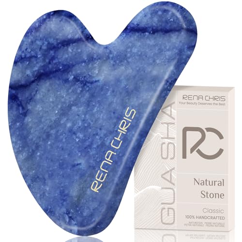 Rena Chris Blue Aventurine Gua Sha Facial Tool for Jawline & Puffiness Reduction - Blue