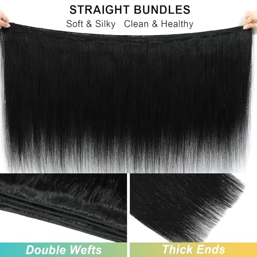 12" Natural Black Straight Brazilian Virgin Human Hair Bundles