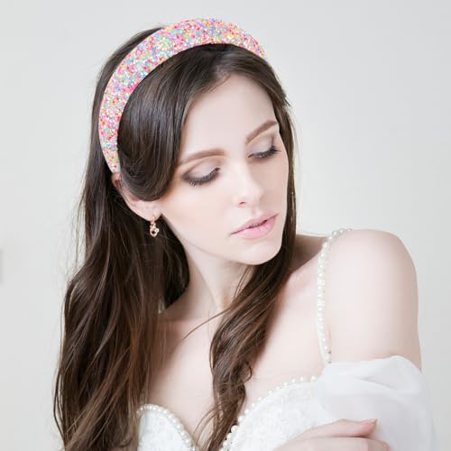 Jaciya Rainbow Sequin Headbands for Girls & Women Sparkly Wide Hair Accessory