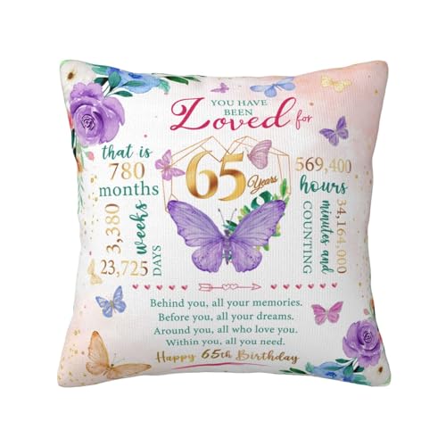 65th Birthday Gift Pillow Cover for Women - 18x18 Inches