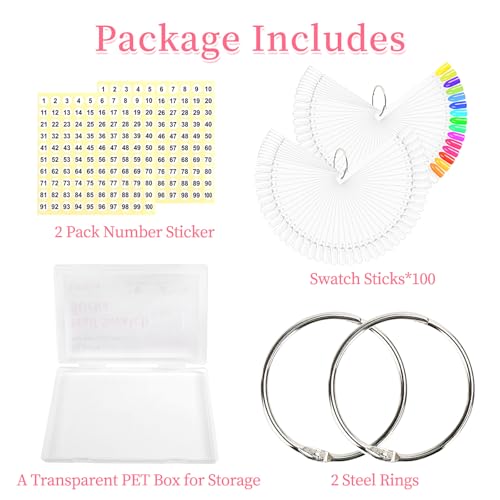 Clear Nail Swatch Sticks - 100 Pcs with Ring & Number Stickers