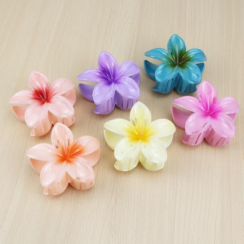 6 Pcs Hawaiian Plumeria Hair Claw Clips - Summer Accessories