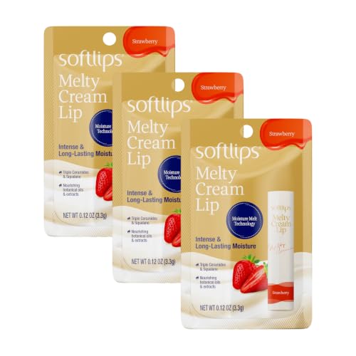 Softlips Melty Cream Hydrating Lip Balm 0.12 oz Pack of 3 | Strawberry Flavor, Long-Lasting Moisture