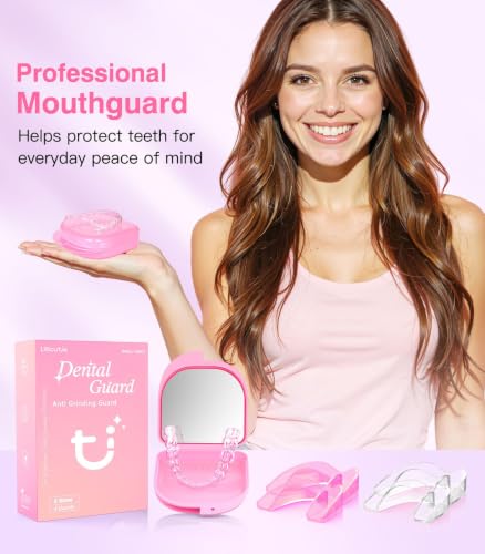 Litlcutie Mouth Guard for Teeth Grinding - Pink & Clear, 4 Pack (2 Large + 2 Small)