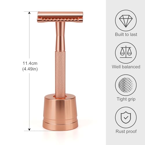KAIYULUN Double Edge Safety Razor Set with Stand - Rose Gold