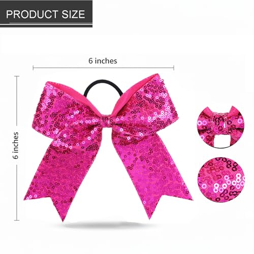 Hipcheer Sequin Hotpink Cheerleading Bow 6 Inch with Ponytail Holder - 2 Pack