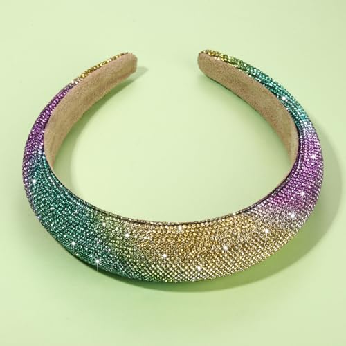 Mardi Gras Rhinestone Padded Headband - Purple Green Gold Crystal Hairband