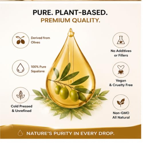 Squalane Oil 1 Oz - 100% Organic Plant-Based Facial Oil for Skin & Hair