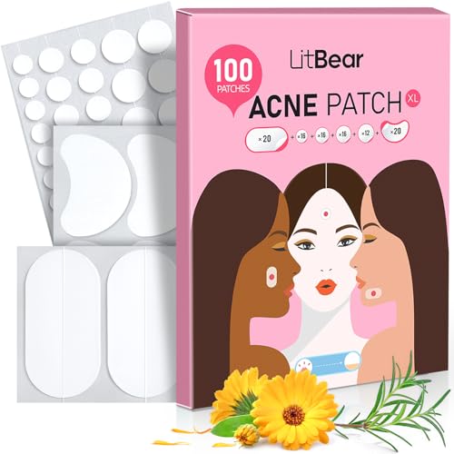 LitBear Large Acne Pimple Patches - 100 Count Hydrocolloid Stickers