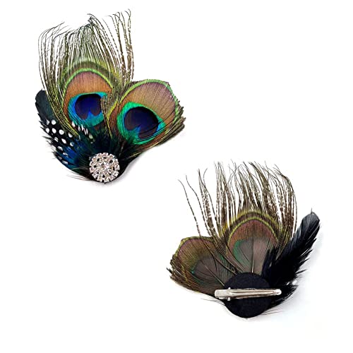 Butterfly Peacock Feather Hair Clip with Rhinestones - Bridal & Party Accessory