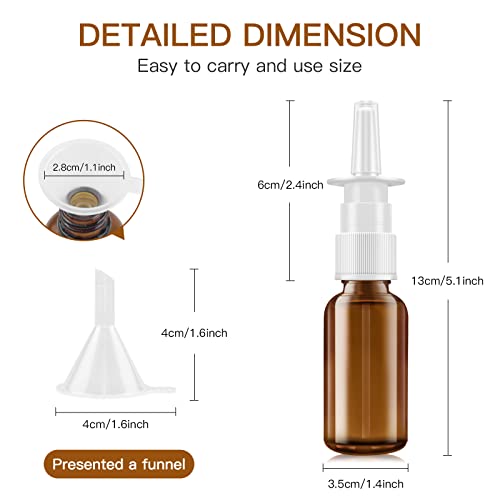 FZENeast 6-Pack 30ml Amber Glass Nasal Spray Bottles with Funnels & Labels