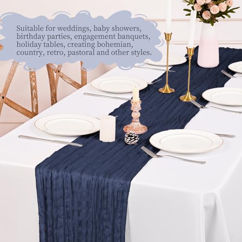 Navy Blue Cheesecloth Table Runner Set - 4 Pack, 17 x 108 Inches